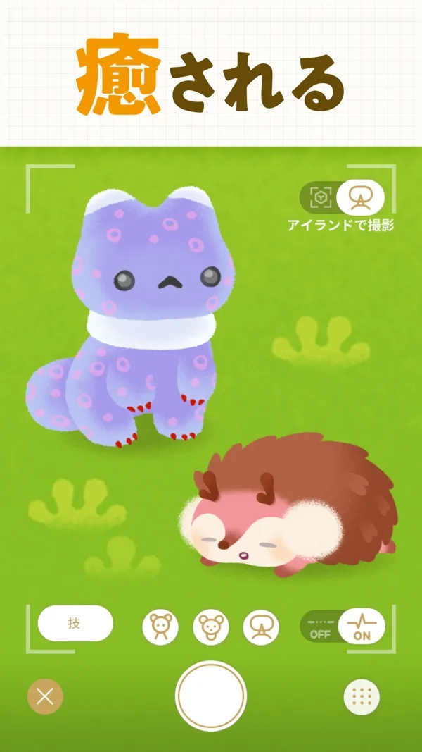 紫のカエルのようなリヴリーとハリネズミのようなリヴリーを撮影する画面