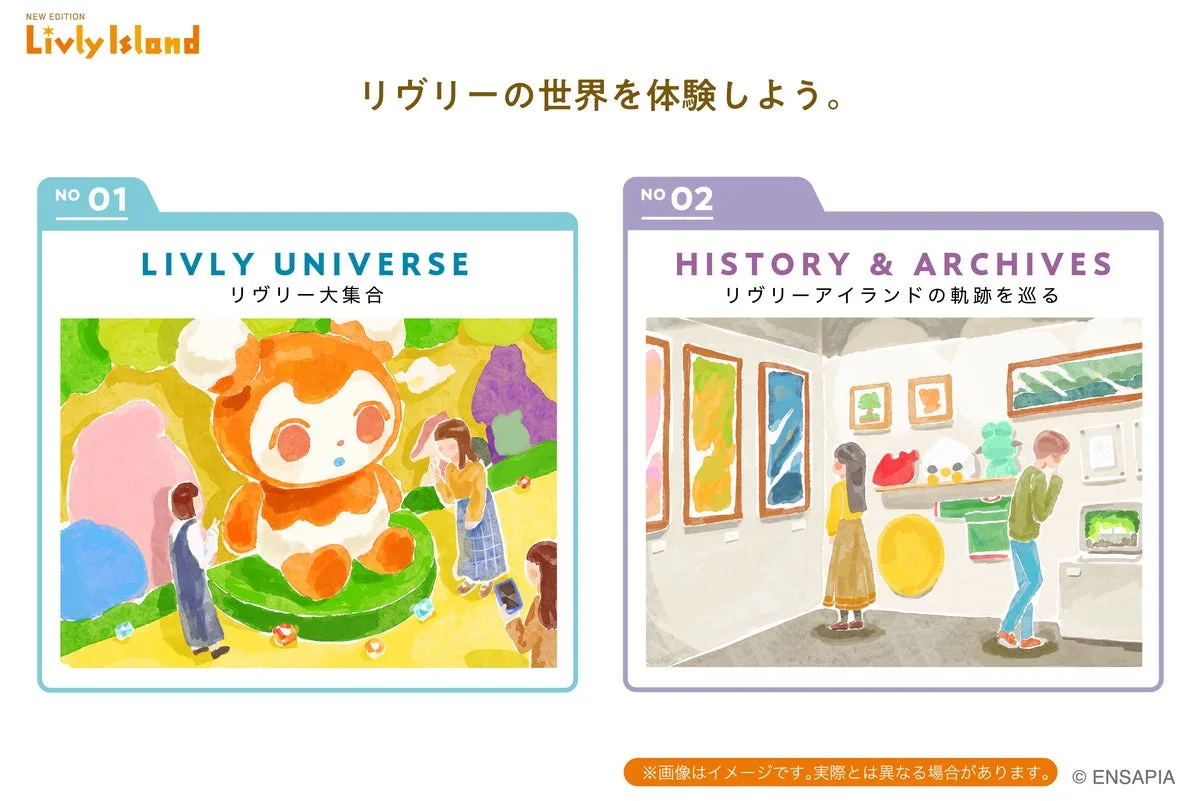 OPEN LAB. 2026のコンテンツ紹介。リヴリー大集合とリヴリーアイランドの軌跡を巡る展示のイメージ